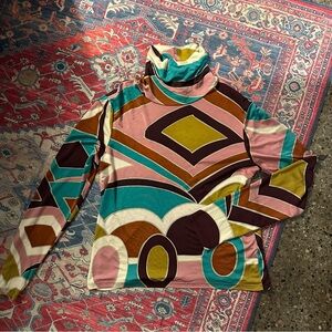 david meister silk art deco print turtleneck large
